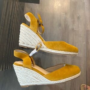 Mustard Yellow Espadrille Wedge Sandals - Women